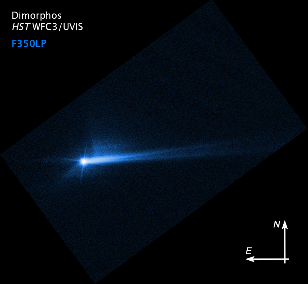 這張由哈勃望遠鏡拍攝的照片顯示了從雙衛一表面爆發出來的碎片