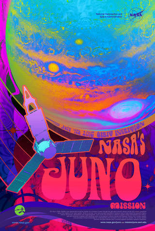 NASA 慶祝朱諾號在 2021 年進入木星軌道五週年的海報