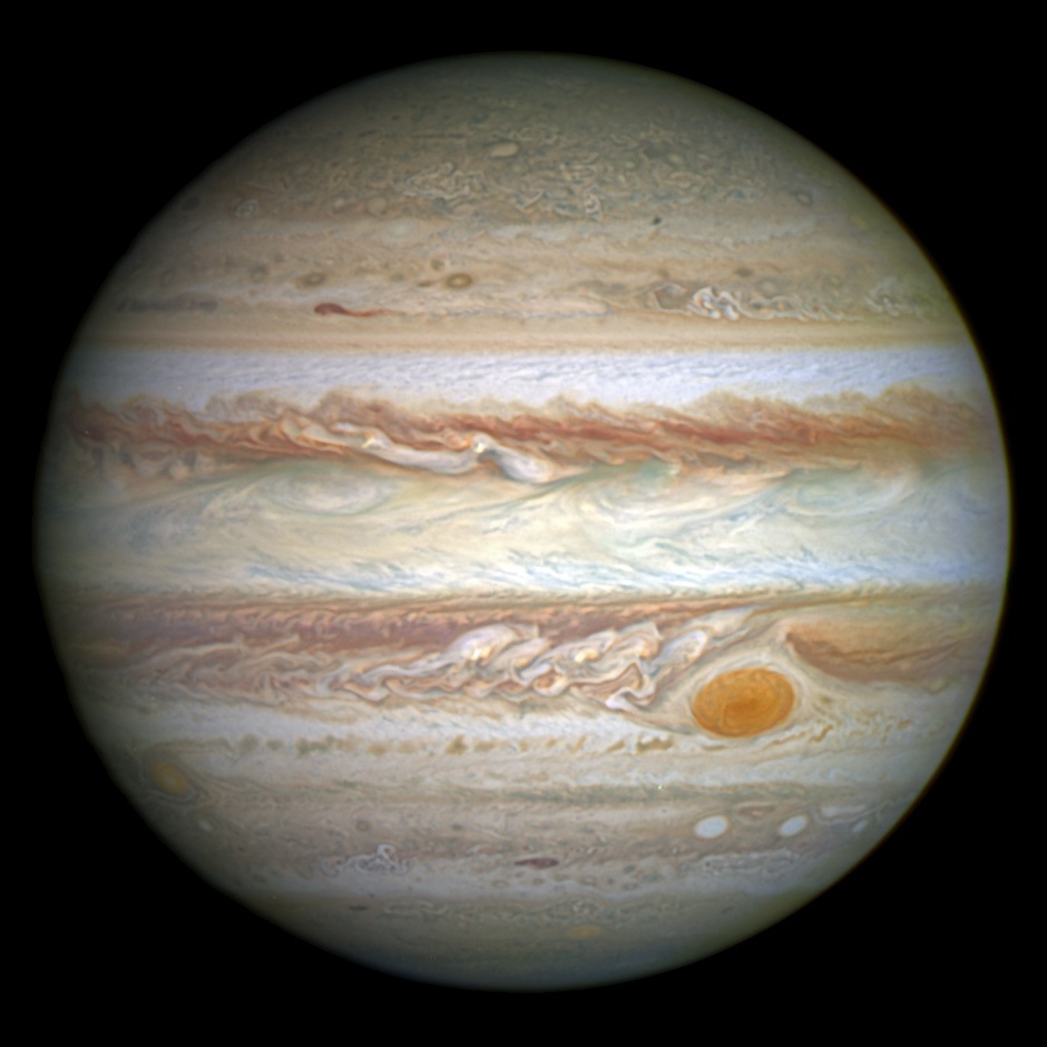 哈勃太空望遠鏡的WFC3相機於2014年所拍攝到木星的真實色彩影像，可清楚看見木星南半球的大紅斑